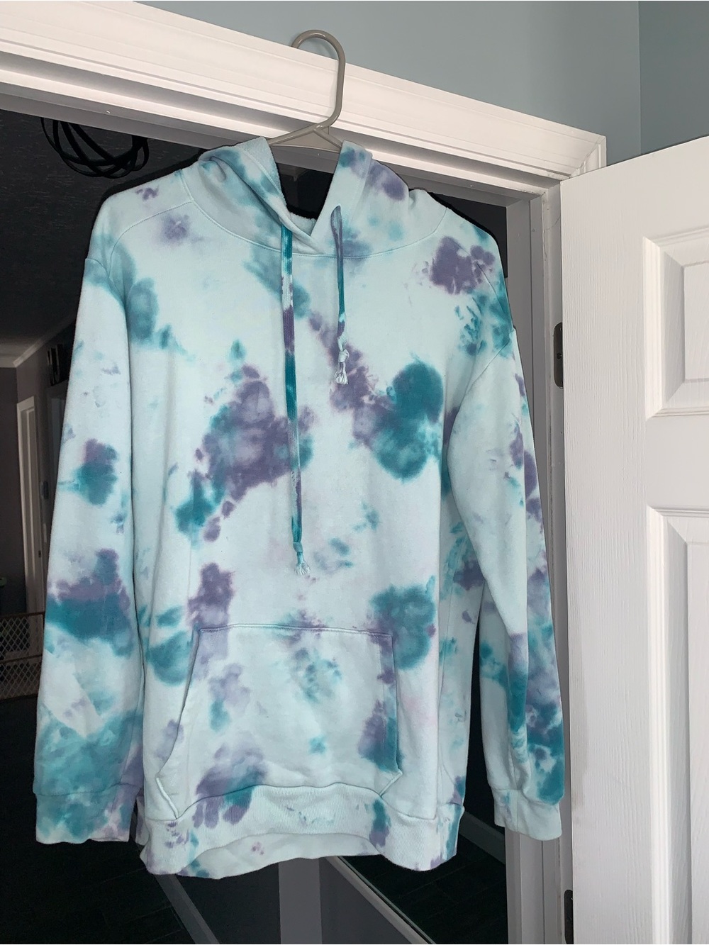 PINK Victoria's Secret Light Blue Tie-Dye Hoodie with Teal & Purple